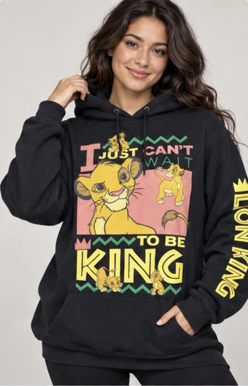 Disney Lion King Hoodie Adult XL Black Simba I Just Cant Wait To Be King